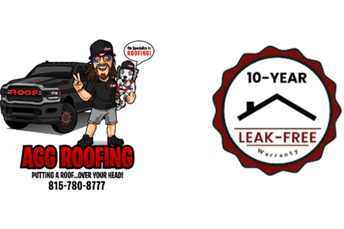AGG Roofing logo alongside a Leak Free company logo, representing roofing & leak prevention services